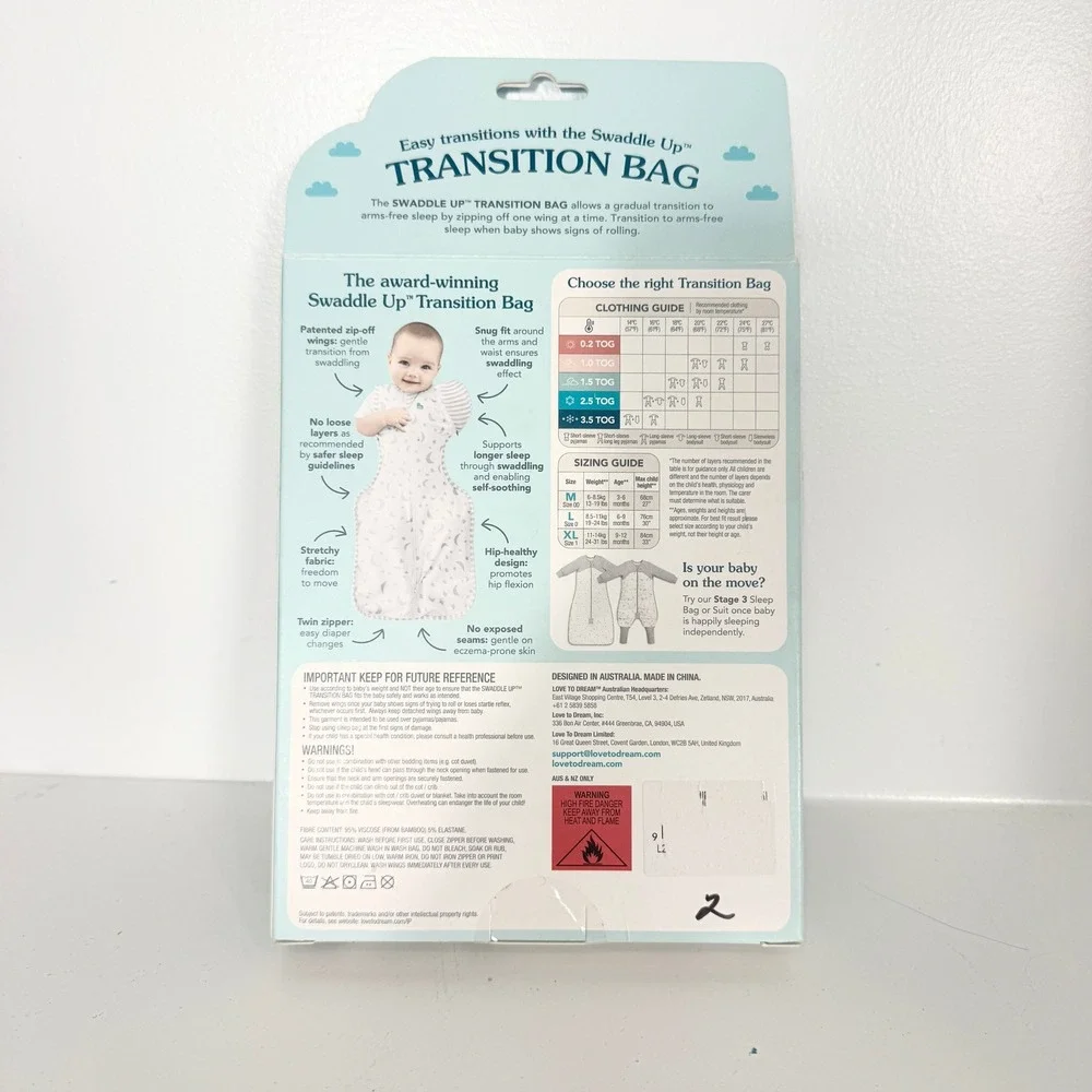 Love To Dream Swaddle UP Transition Bag Stage 2 Sz L Bamboo 1.0 TOG Sleep Sack